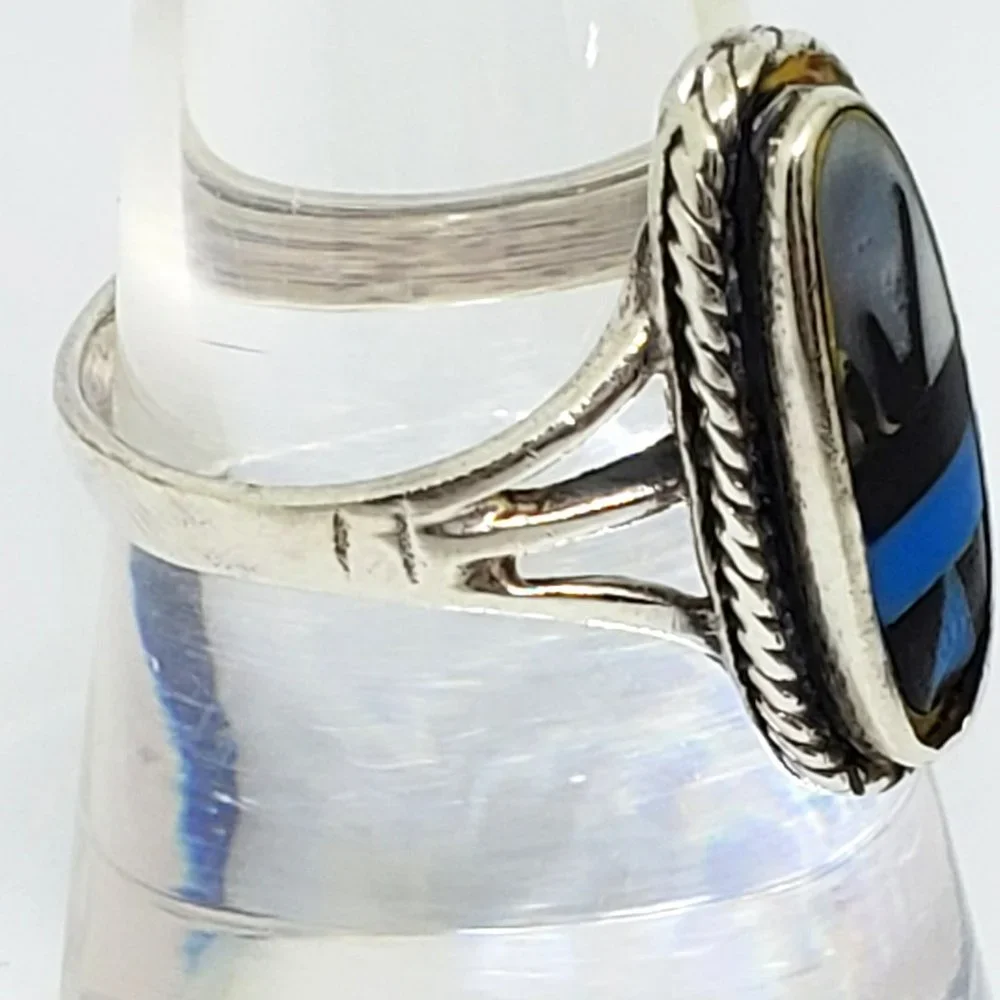 Vintage Southwest Style Abalone Shell Oval Setting in Sterling Silver Ring